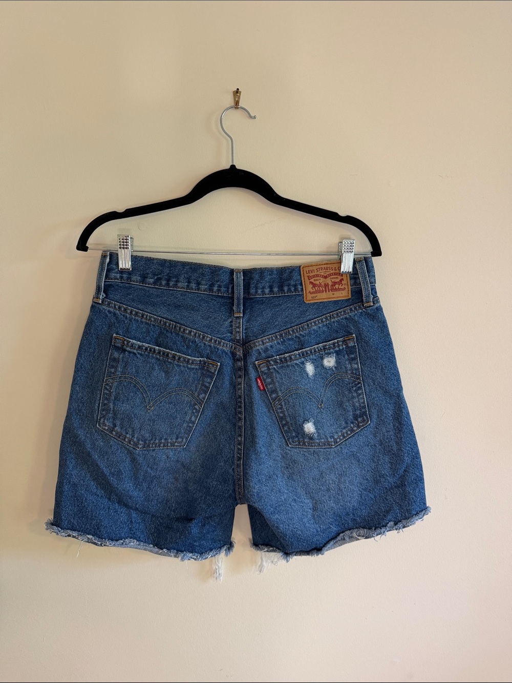 Levi's Distressed Blue Denim Cutoff Shorts - Picture 3 of 7